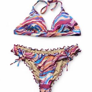 Shade & Shore Colorful Ruffled Bikini Set
